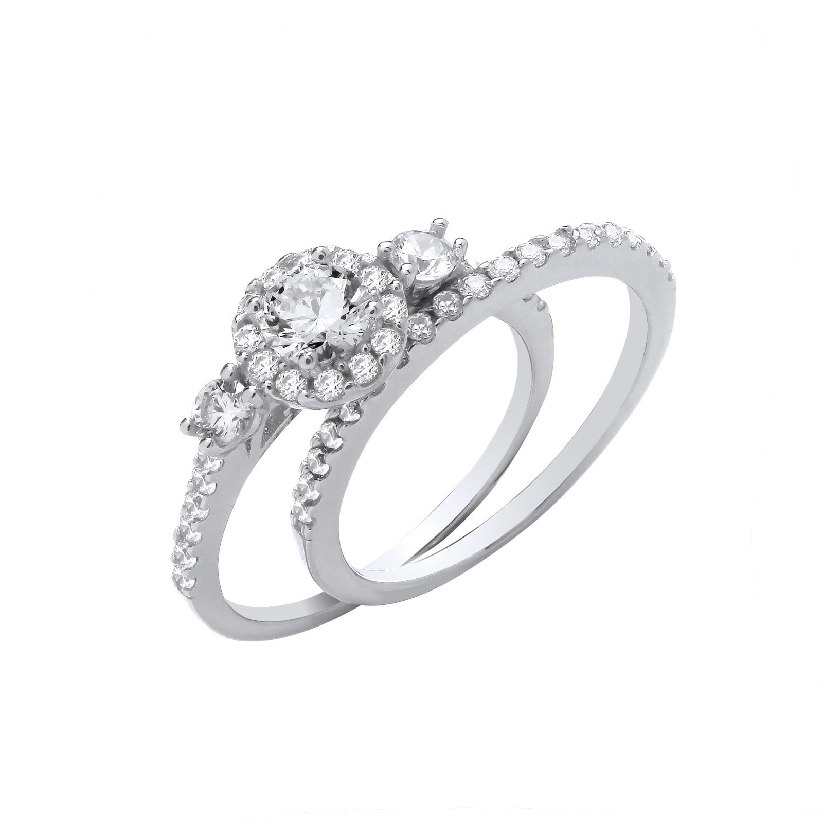 Sterling Silver Bridal Set Trilogy Half Eternity Single Row Ring 925 Hallmark