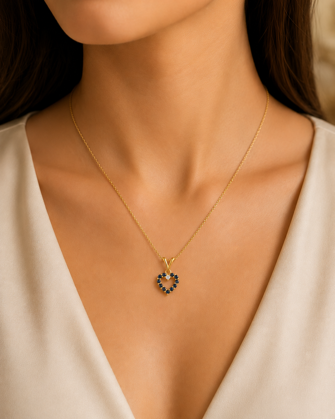 Sapphire & Diamond Heart Pendant Necklace Yellow Gold Fine Jewellery Gift