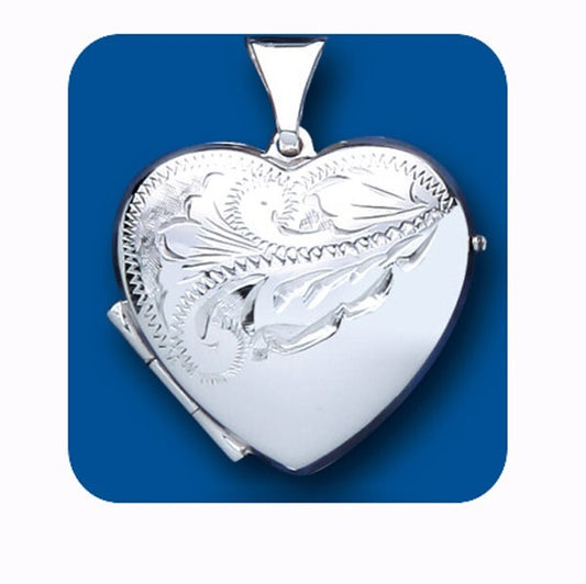 Half Engraved Heart Locket Solid Sterling Silver 925 Hallmark 20mm