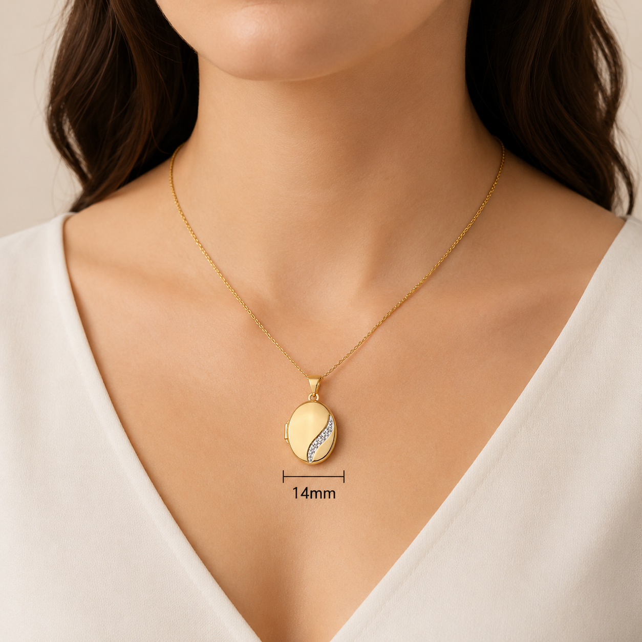 Elegant Oval Locket Pendant Real Diamond 18ct Gold on Solid Silver 18" Chain