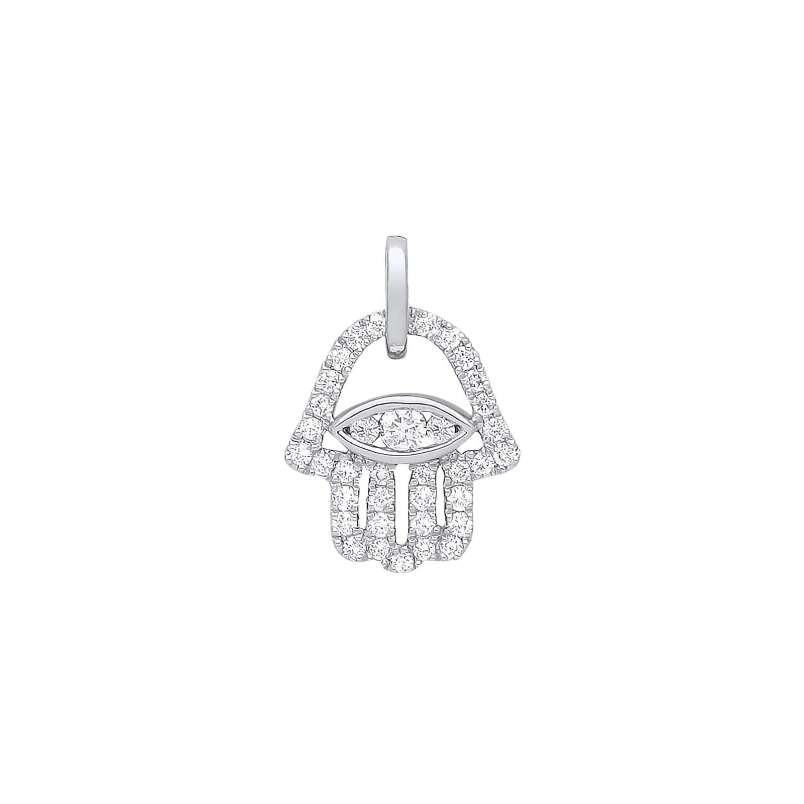 9ct White Gold 0.22ct Diamond Hamsa Hand Pendant Hallmarked