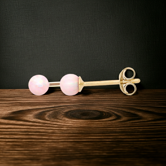 18ct Gold Opal Earrings on Solid Sterling Silver 4.1mm 925 Hallmark