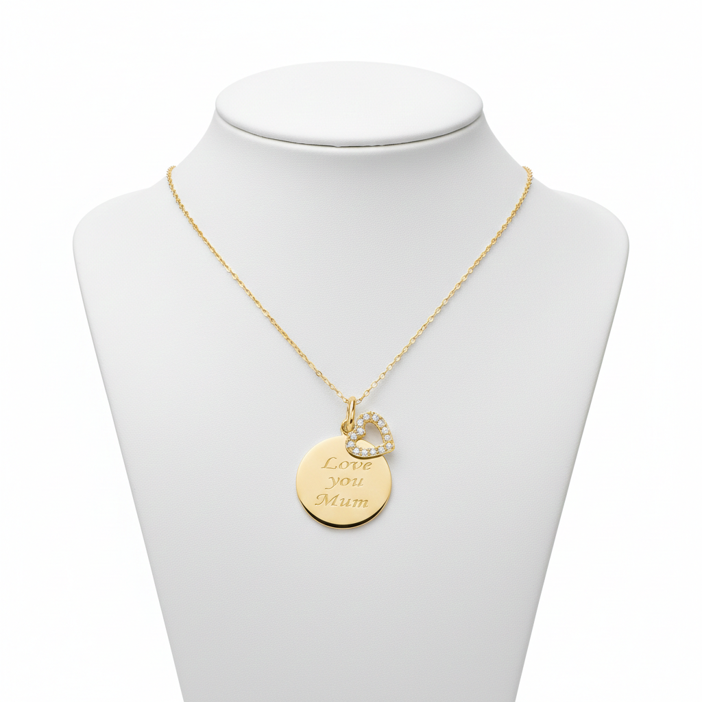 Love You Mum Necklace 18ct Gold on Solid Sterling Silver 925 Hallmark 18" Chain