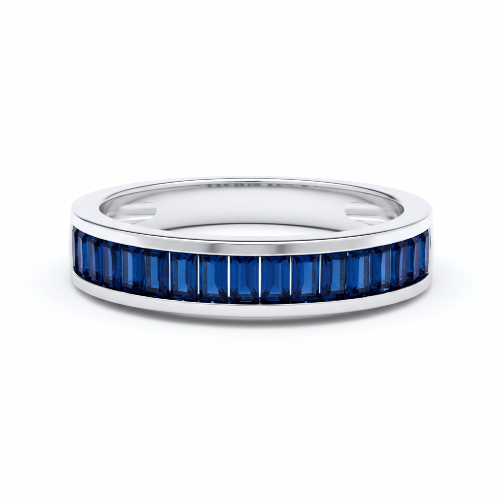 Sterling Silver Sapphire Baguette Eternity Ring 4mm Band 925 Hallmark Size K - S