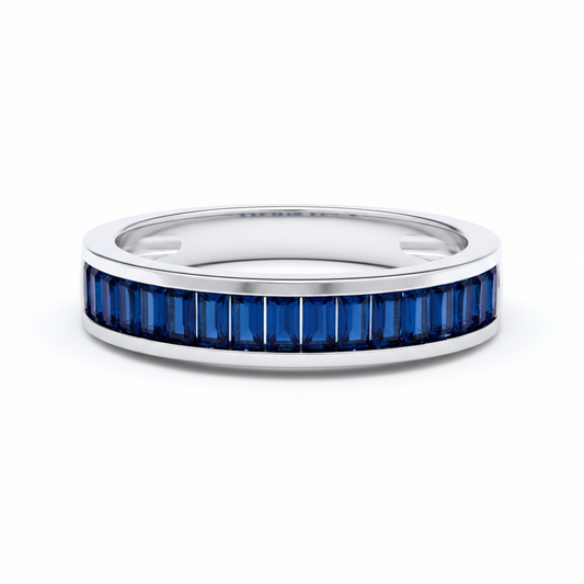 Sterling Silver Sapphire Baguette Eternity Ring 4mm Band 925 Hallmark Size K - S