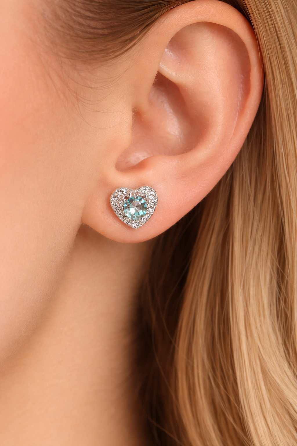 Sky Blue Topaz and Diamond Heart Earrings Solid 9ct White Gold Hallmarked