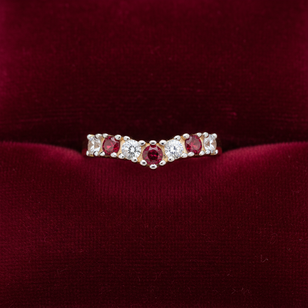 Sterling Silver Ruby Wishbone Ring Anniversary Band 925 Hallmark Size K-U