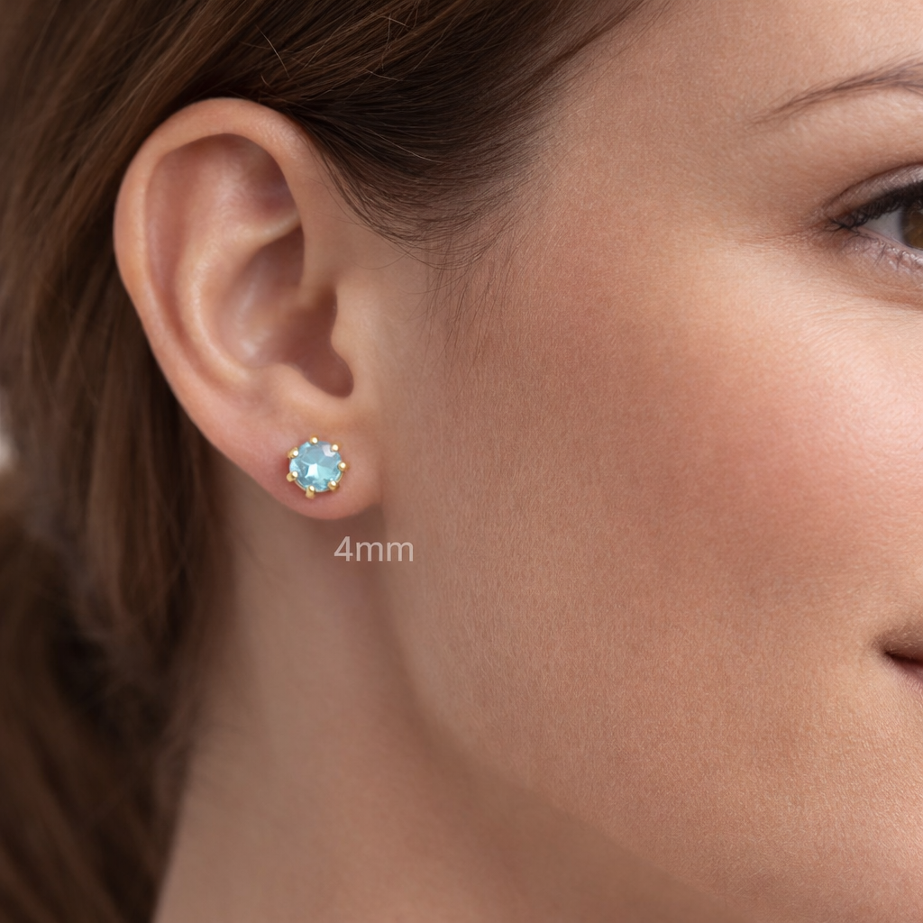 Natural Blue Topaz Solitaire Stud Earrings 9ct Yellow Gold Hallmarked