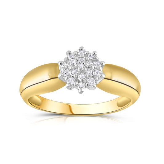 Real Diamond Ring Solid Yellow Gold Cluster Engagement