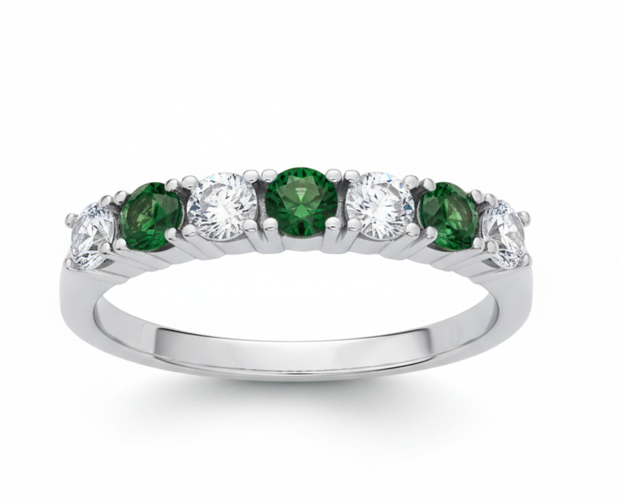 Sterling Silver Emerald Eternity Ring Anniversary Band 925 Hallmark Size K-S