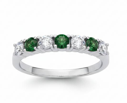 Sterling Silver Emerald Eternity Ring Anniversary Band 925 Hallmark Size K-S