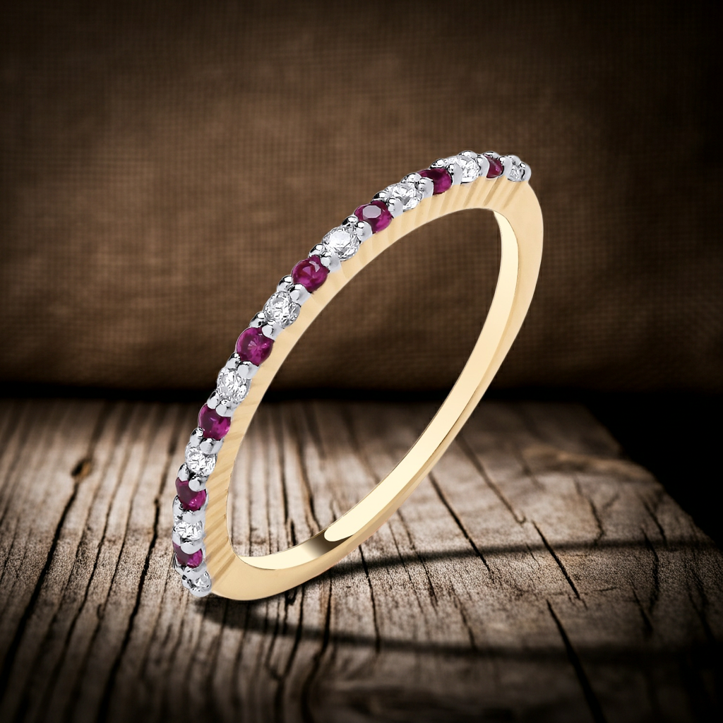 18ct Gold Ruby Eternity Ring on Solid Sterling Silver 925 Hallmark