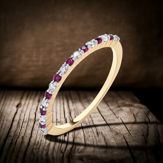 18ct Gold Ruby Eternity Ring on Solid Sterling Silver 925 Hallmark