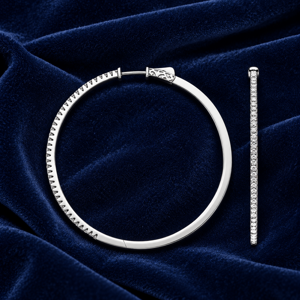 Real Diamond Hoop Earrings 18ct White Gold 53mm Diameter 1.20ctw Mined Diamonds