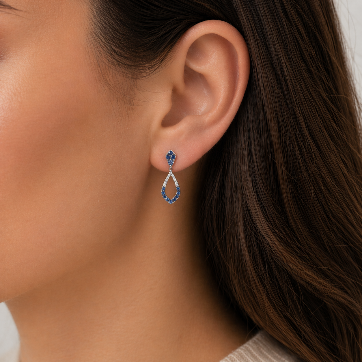 Natural Sapphire and Diamond Earrings Solid 18ct White Gold Teardrop Hallmarked
