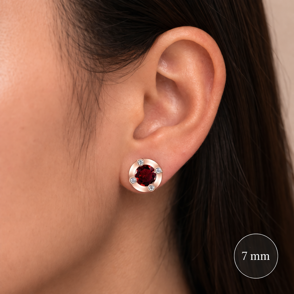 9ct Rose Gold Garnet and Diamond Solitaire Stud Earrings Hallmarked