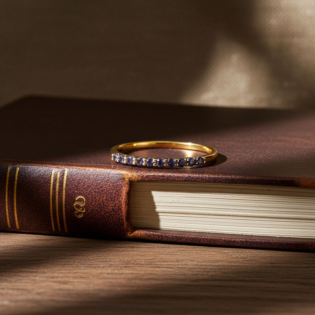 18ct Gold Tanzanite Eternity Ring on Solid Sterling Silver 925 Hallmarked