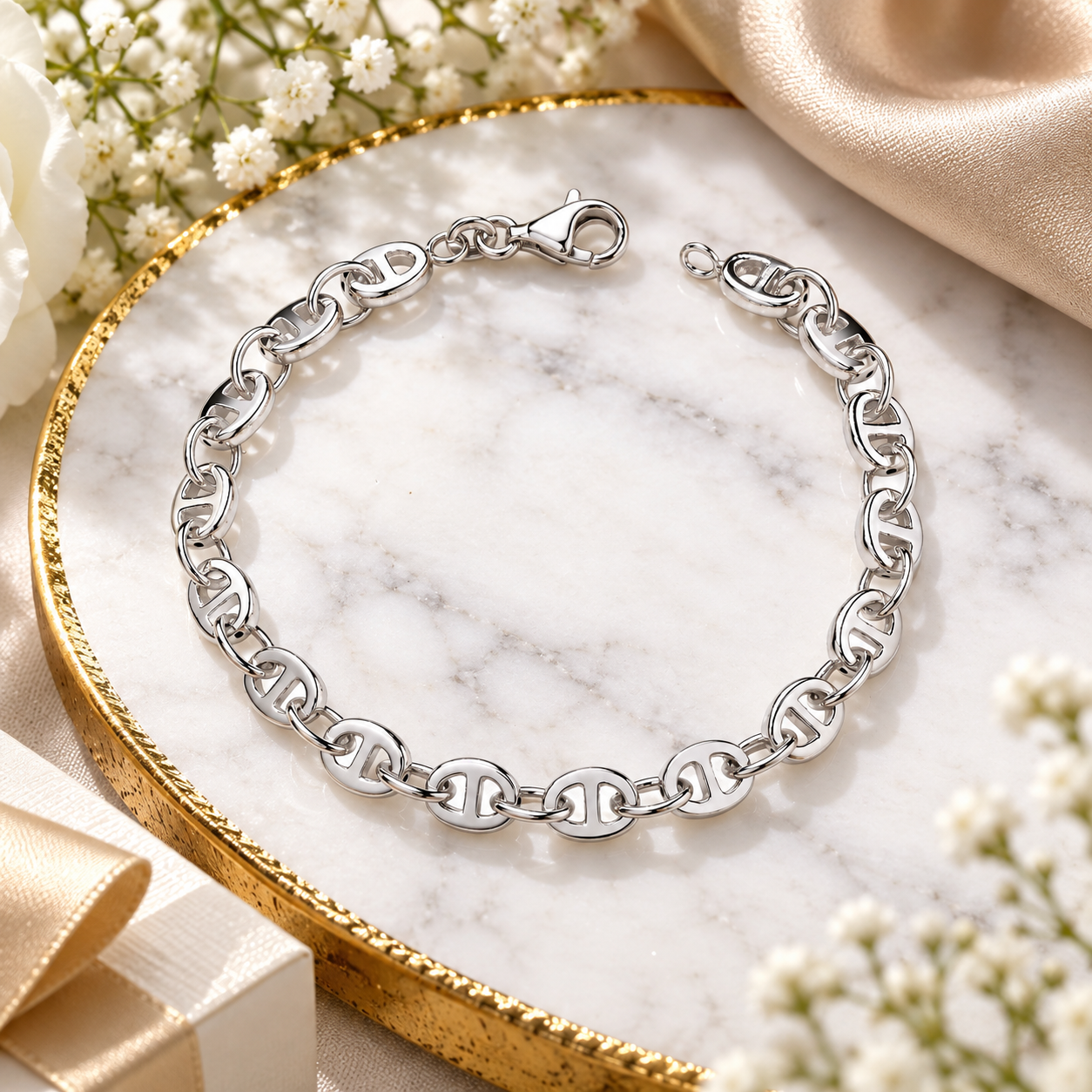 Sterling Silver Mariner Link Chain Bracelet Lobster Clasp 925 Elegant Jewellery