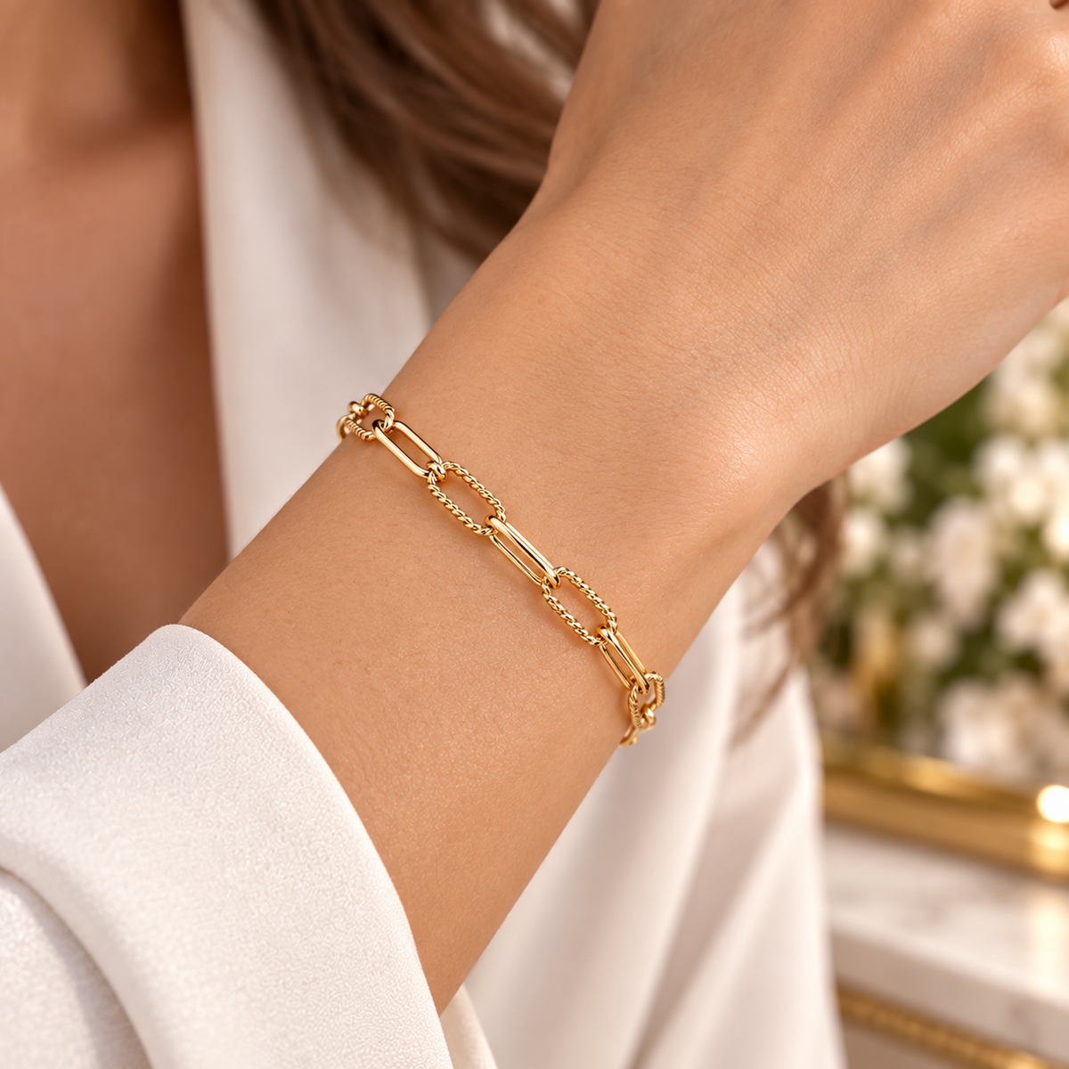 18ct Gold Paperclip Link Chain Bracelet Lobster Clasp on Sterling Silver 925