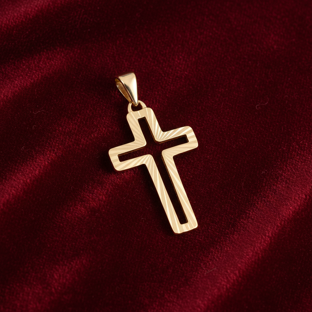 18ct Gold Cross Pendant Diamond Cut on Solid Sterling Silver 925 Hallmark 30mm