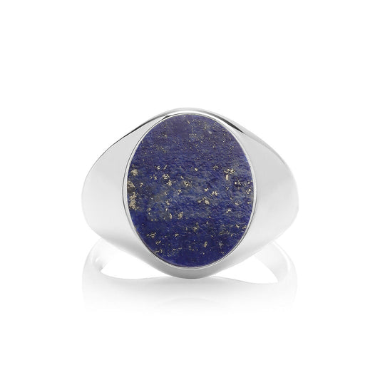 Men's Lapis Oval Signet Ring Gents Solid Sterling Silver Engagement size R - Z