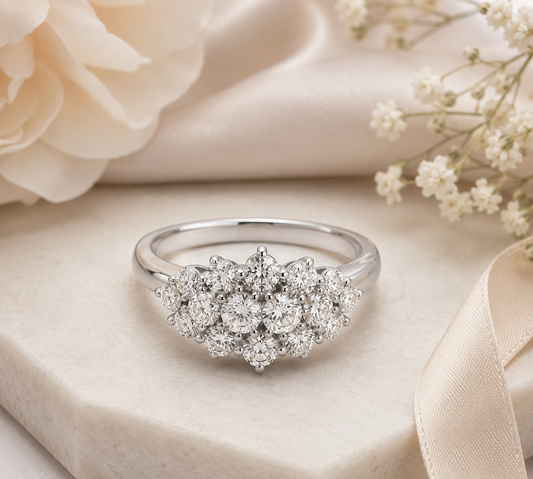 Elegant Multi-Stone Cluster Ring in Solid Sterling Silver Engagement
