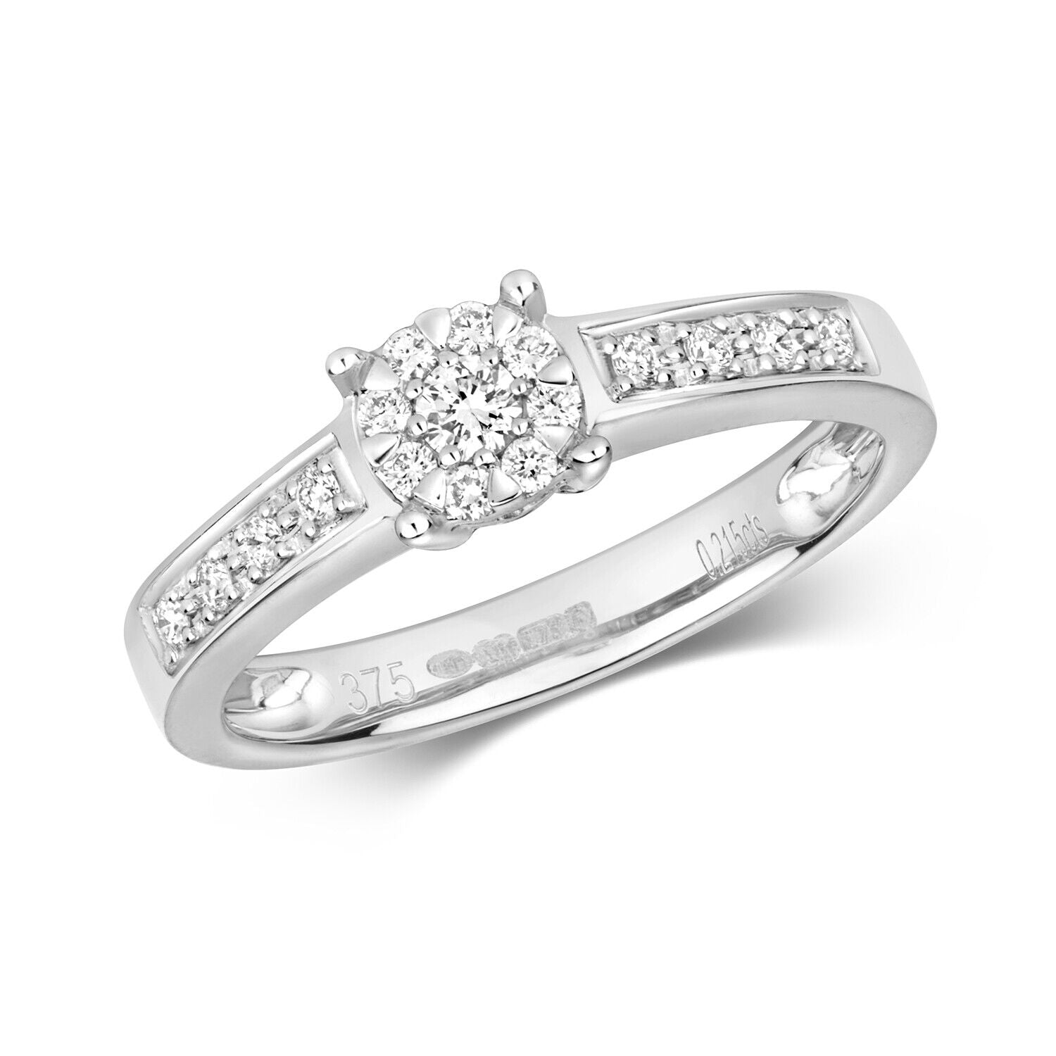 Real Diamond Engagement Ring 9ct White Gold Brilliant Set 0.21ct Size J-Q