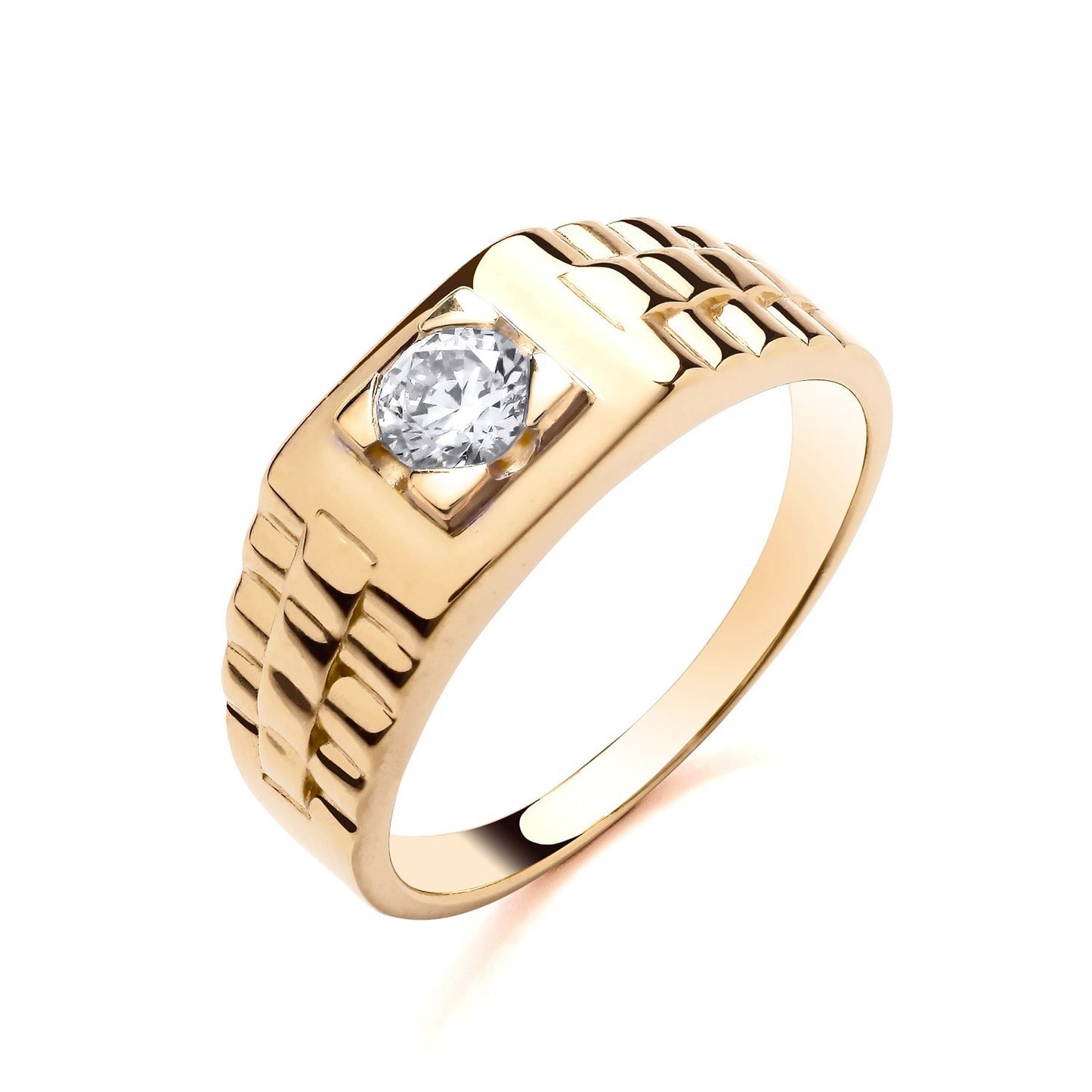 18ct Gold Solitaire Ring on Solid Sterling Silver Watchstrap Sides Size P - Z