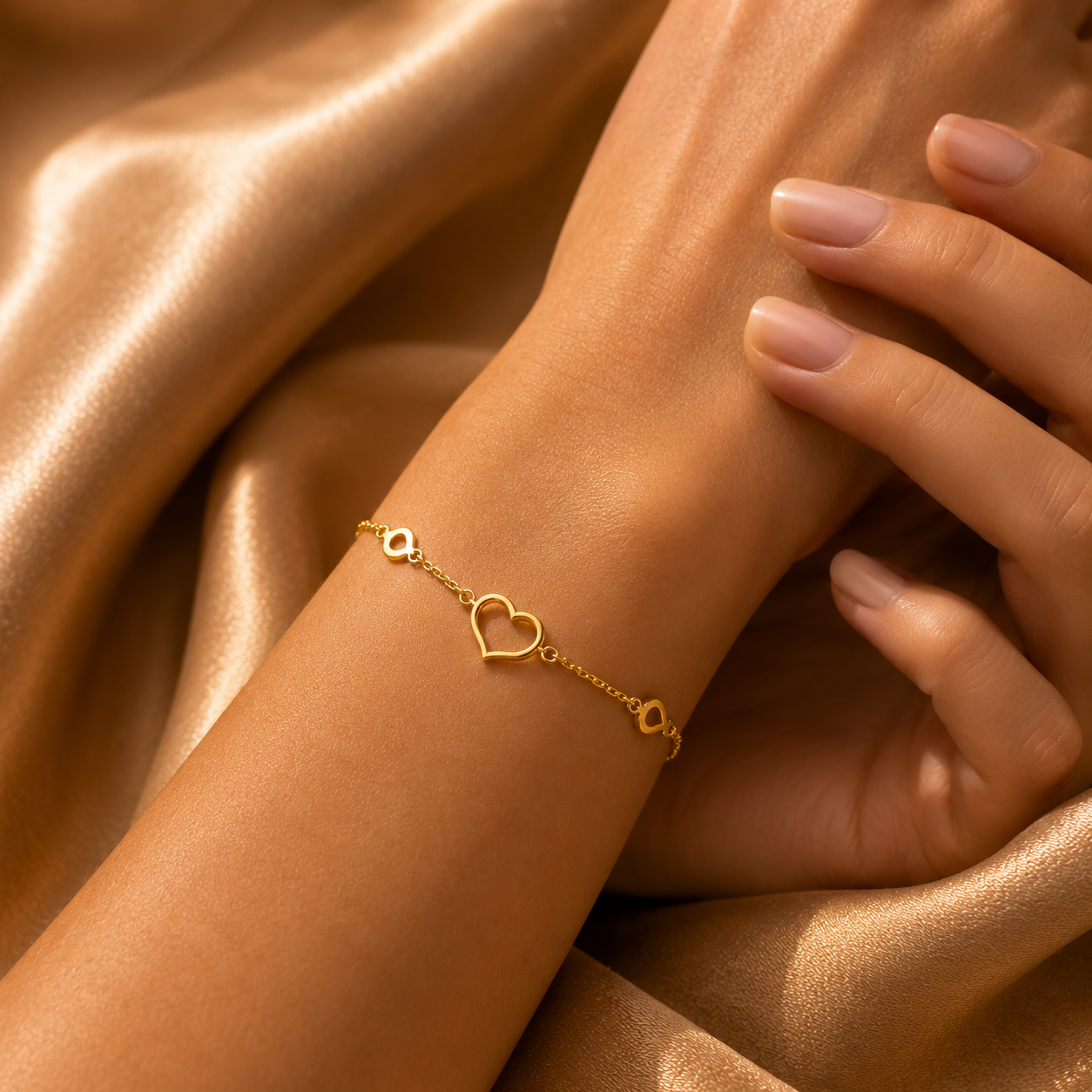Open Heart Gold Chain Bracelet 9ct Yellow Gold 375 Hallmark 19cm
