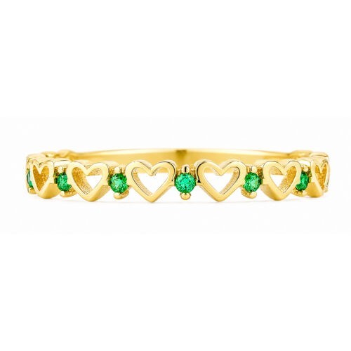 9k Yellow Gold Emerald Heart Eternity Stacking Band Ring Size KLMNOPQRS Hallmark