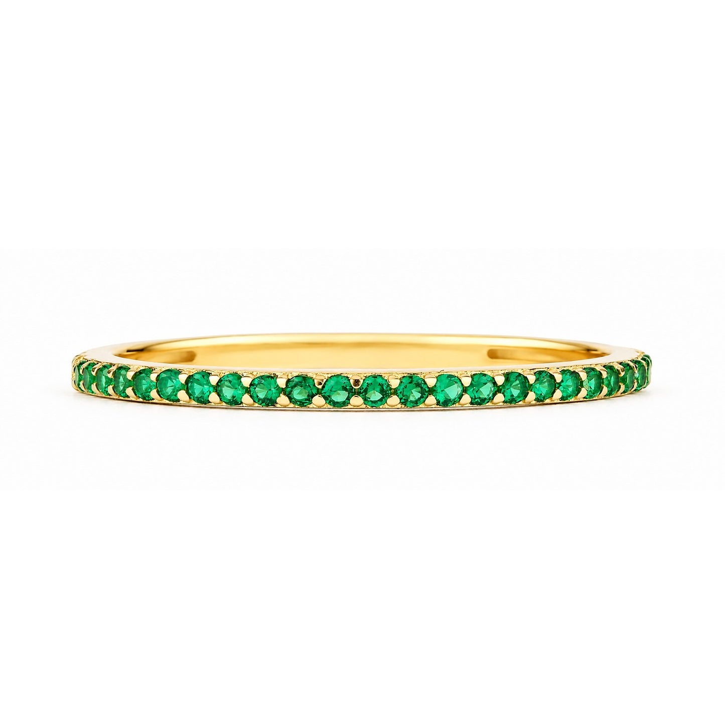 9K Yellow Gold Green Emerald Half Eternity Stackable Ring Sizes KLMNOPQRS