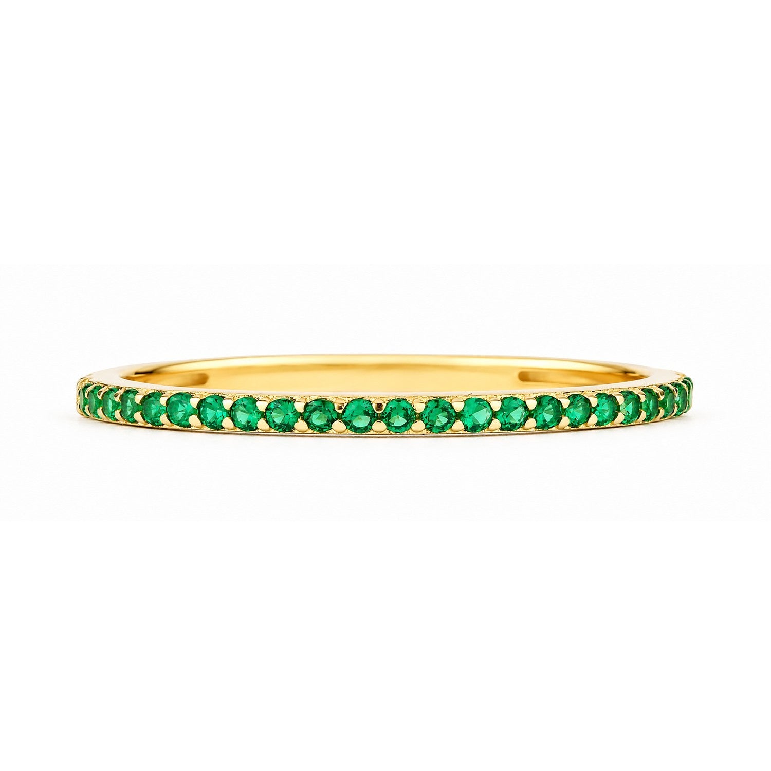 9K Yellow Gold Green Emerald Half Eternity Stackable Ring Sizes KLMNOPQRS