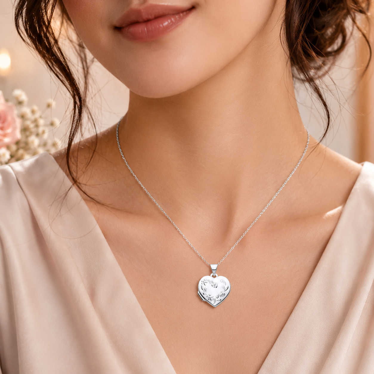 Together Forever Heart Locket Necklace Solid Sterling Silver 18" Chain
