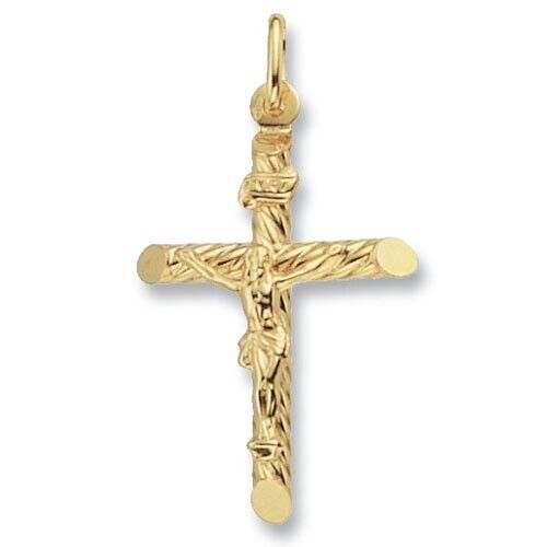 9ct Yellow Gold Crucifix Cross Pendant Medium 34 x 22mm Christening Communion