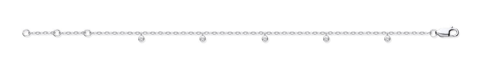 9ct White Gold Rub-Over 0.10ctw Diamond Bracelet Made in London