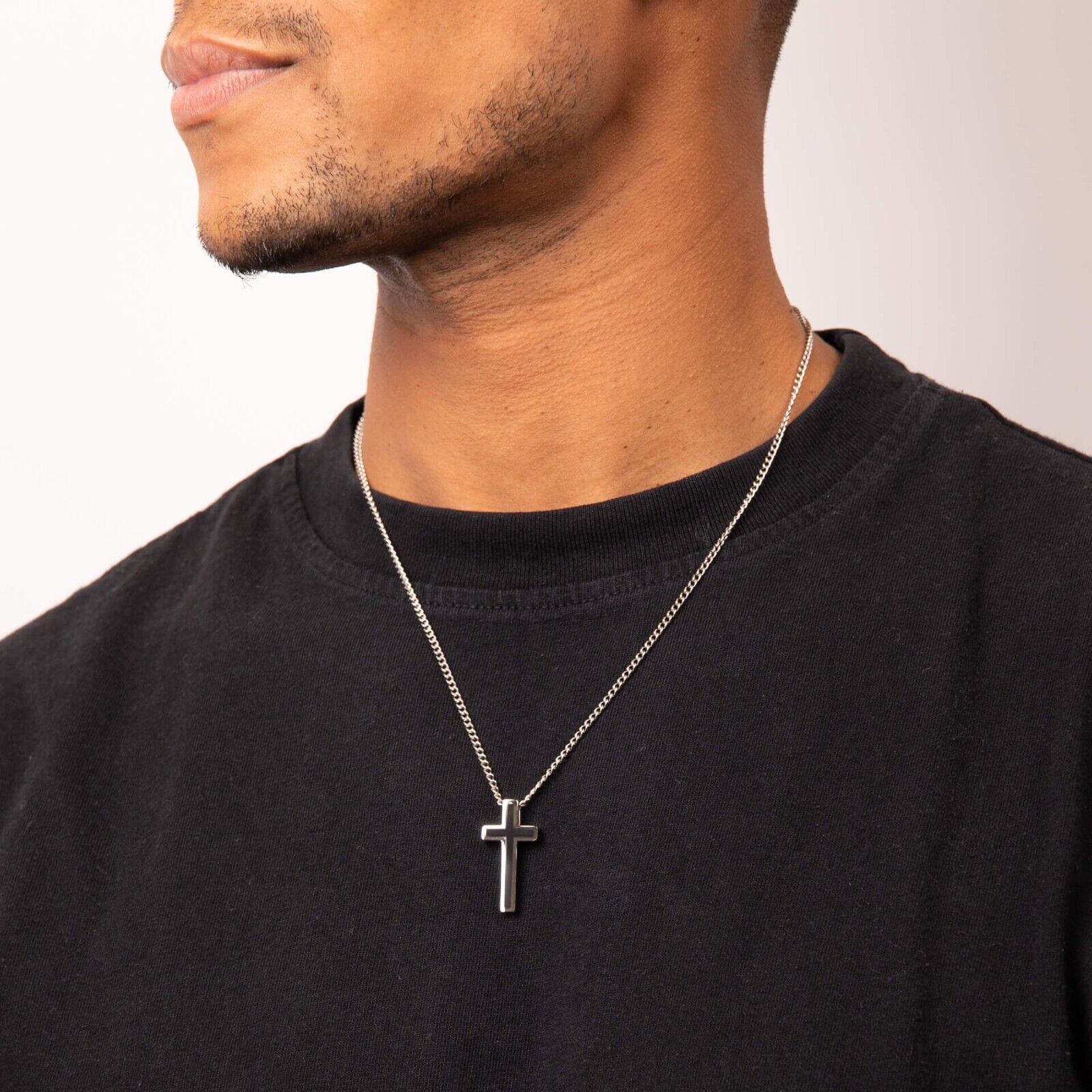 Fred Bennett Black IP Detail Cross Pendant 50cm Chain P3006