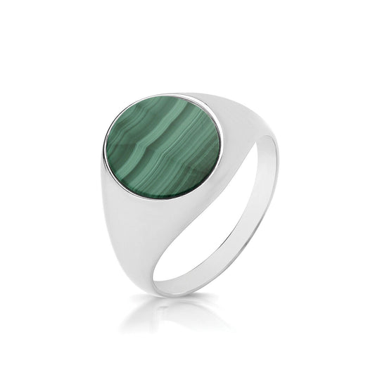Men's Malachite Signet Ring Gents Solid Sterling Silver Engagement size O - Z