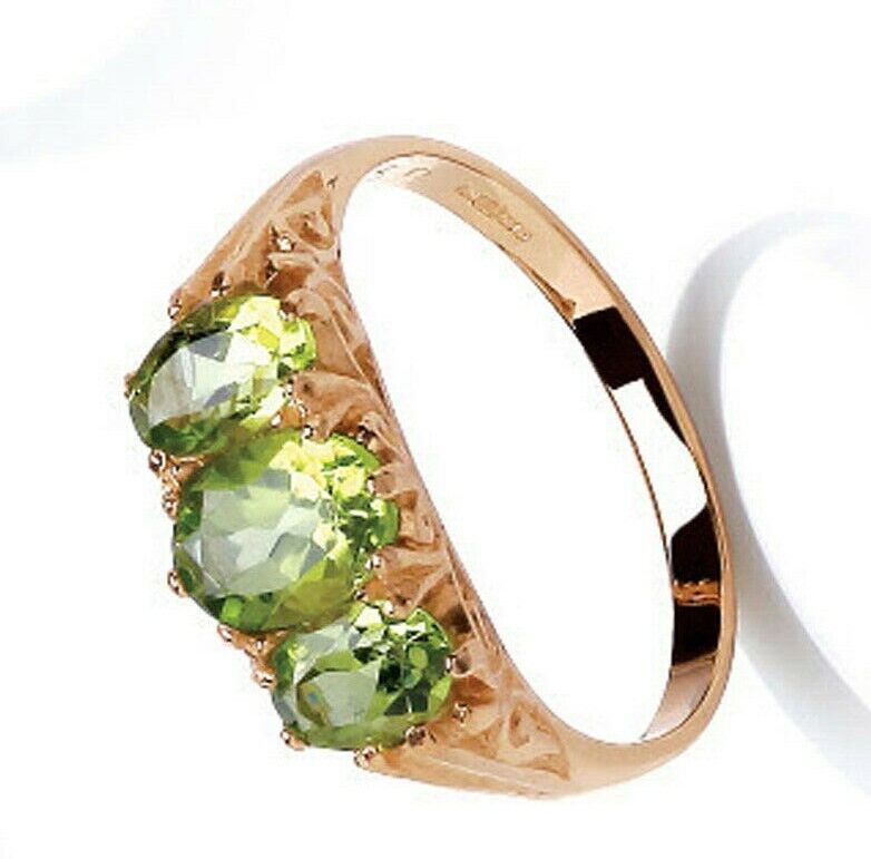 9ct Yellow Gold Peridot Ring Three Stone Trilogy Fully Hallmarked
