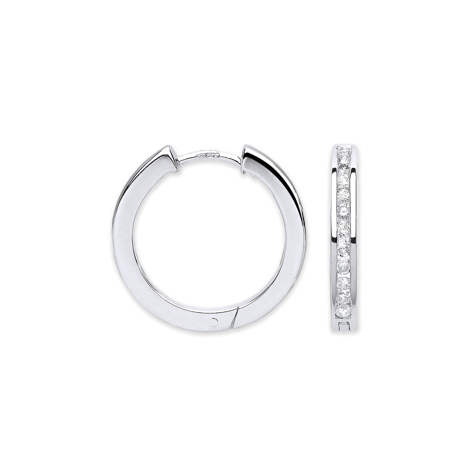 9ct White Gold 0.50ct Diamond Hoop Earrings 18.5mm Diameter