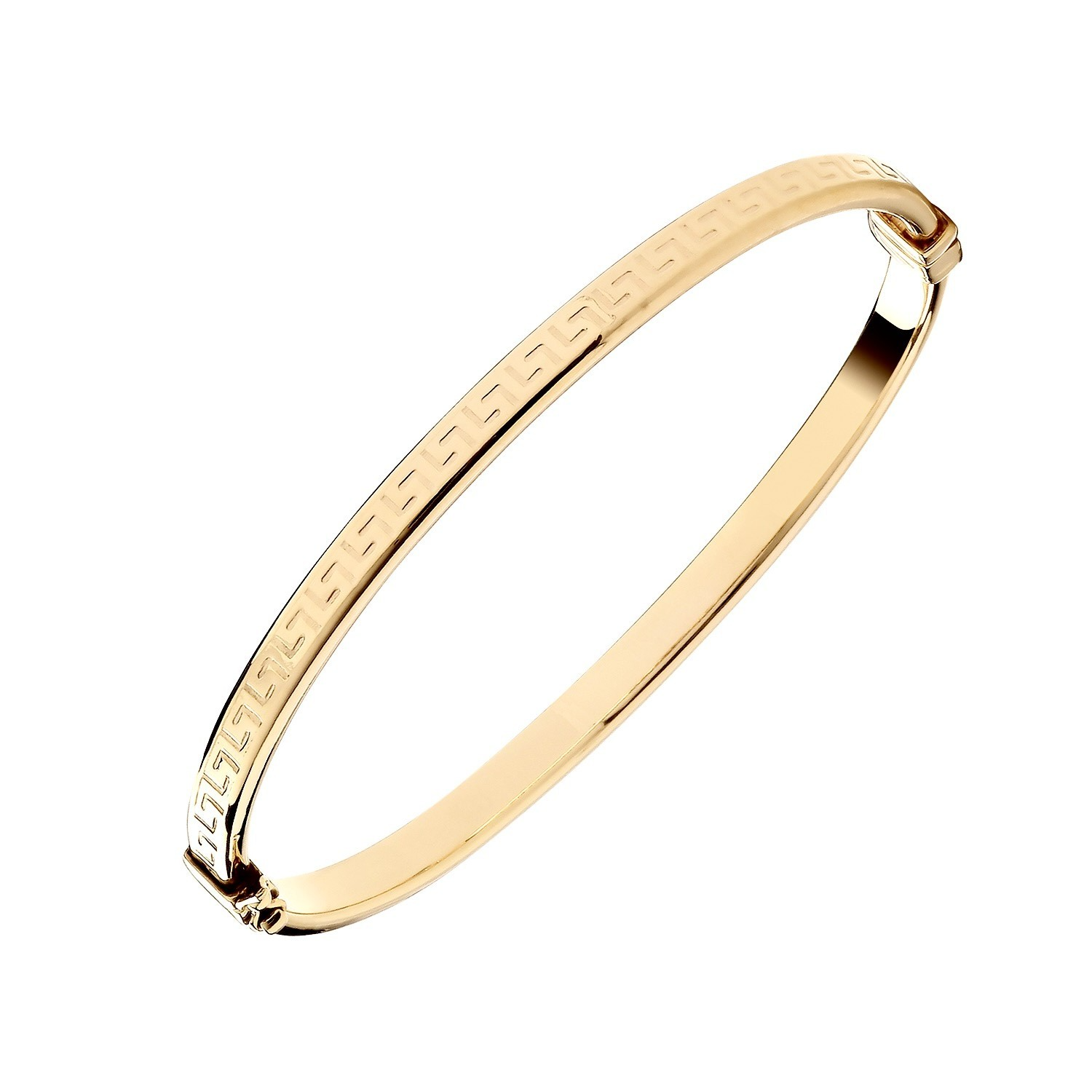 Ladies Greek Key Hinged Bangle 18ct Gold on Sterling Silver 925 Hallmarked