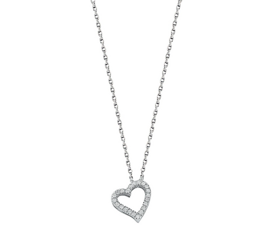 9ct White Gold 0.13ct Diamond Heart Pendant with 18in/45cm Chain Made in London