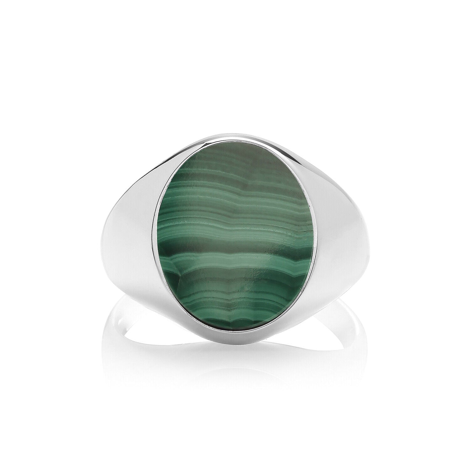 Men's Malachite Oval Signet Ring Gents Solid Sterling Silver Engagement size R-Z