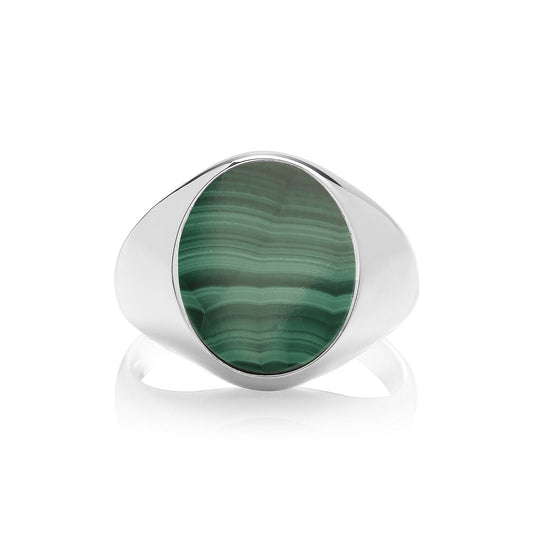 Men's Malachite Oval Signet Ring Gents Solid Sterling Silver Engagement size R-Z