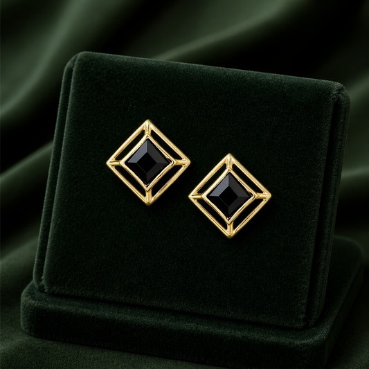 Natural Sapphire Square Stud Earrings Princess Cut 9ct Yellow Gold Hallmarked