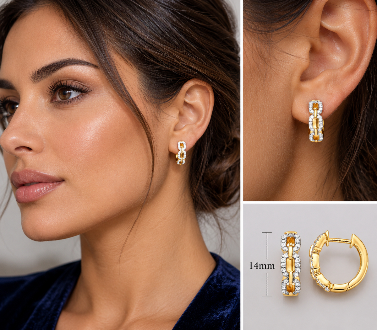 Real Diamond Huggie Hoop Earrings 9ct Yellow Gold 14mm 0.25ctw Mined Diamonds