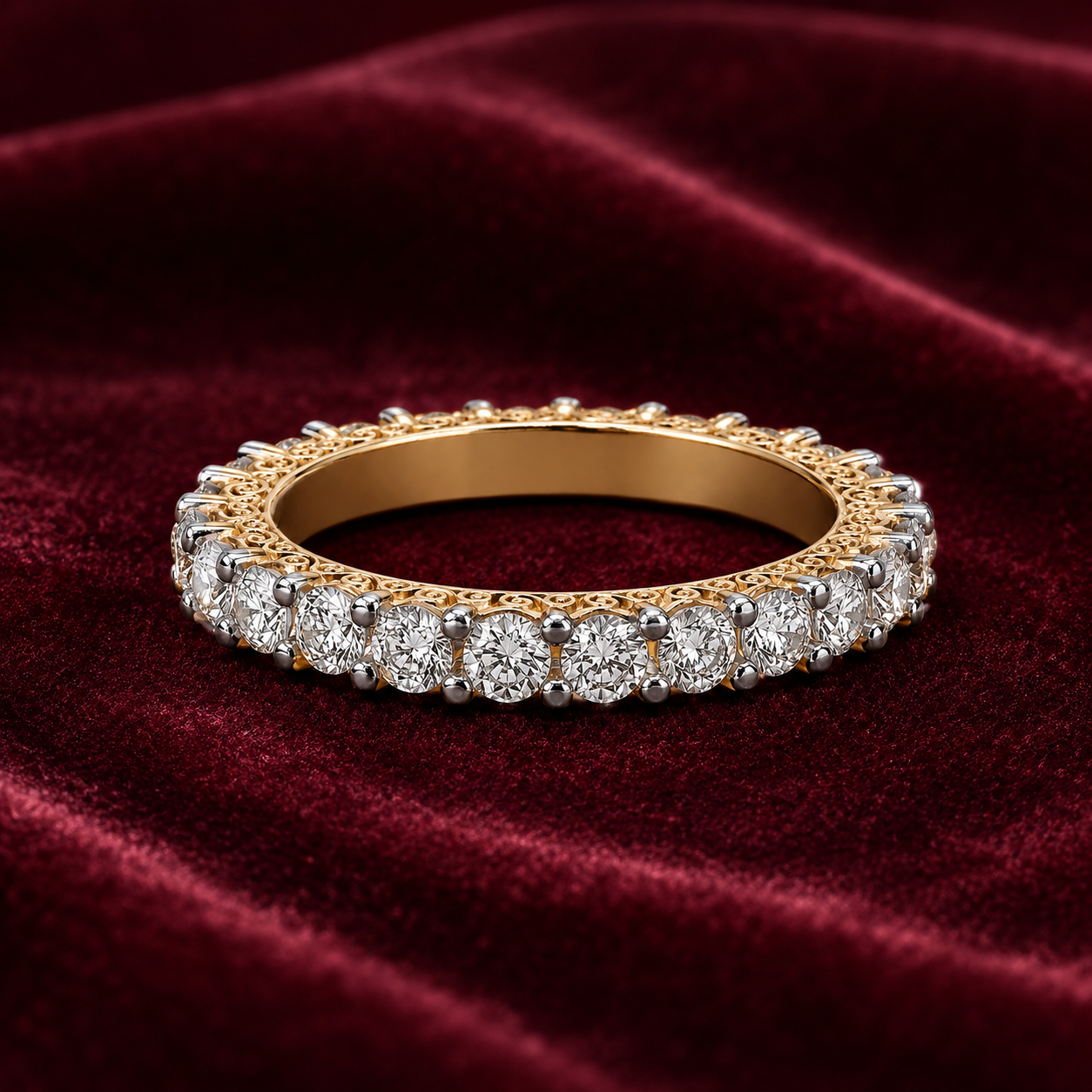 18ct Gold Full Eternity 3.5mm Band Wedding Ring on Solid Sterling Silver 925