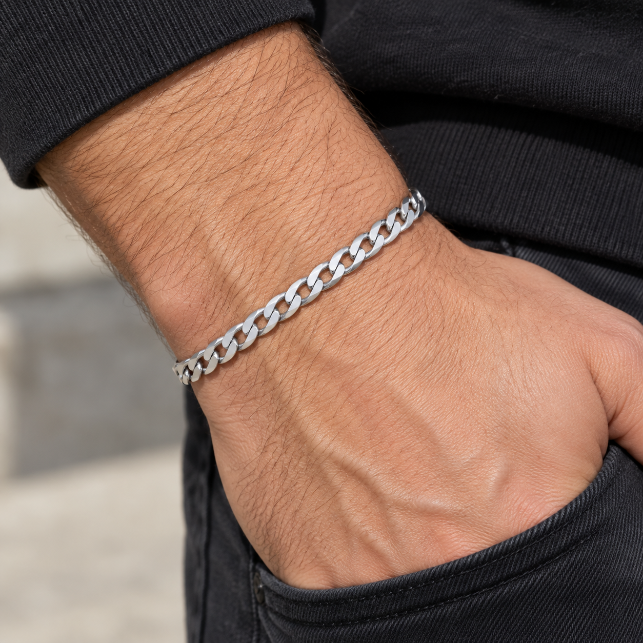 Men's Flat Curb Bracelet Sterling Silver 8" 925 Hallmarked 6mm Wide