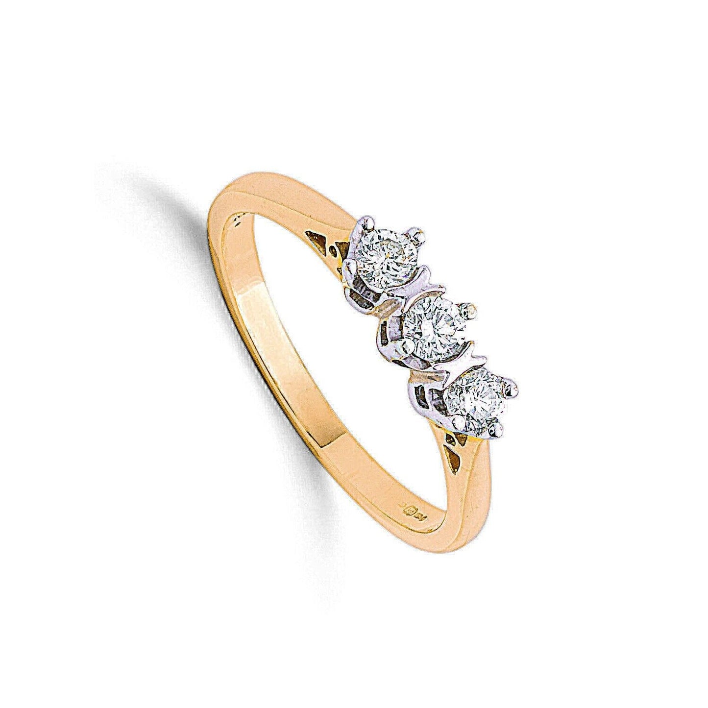 Real Diamond Trilogy Ring 9ct Yellow Gold 0.33ct Diamonds Three Stone Engagement