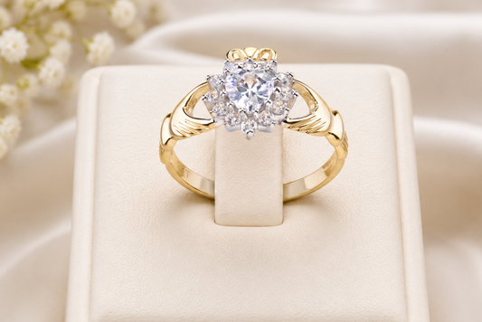 Ladies Claddagh Ring in Solid 9ct Yellow Gold Hallmarked Sizes OPQR