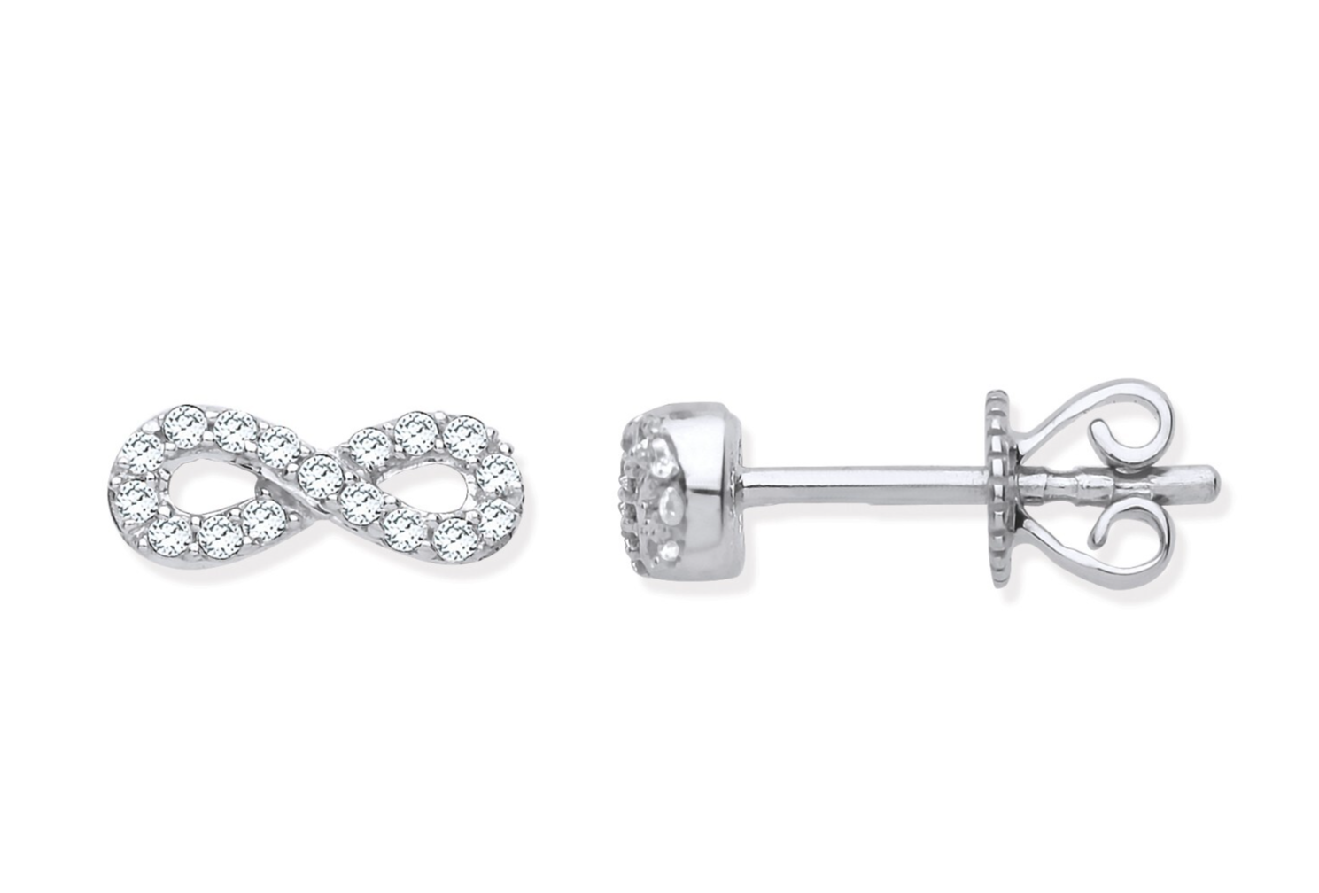 9ct White Gold Infinity 0.15ctw Diamond Studs Hallmarked - 9 x 4mm